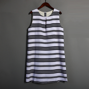 圆领套头减龄百搭横条纹无袖 女装 休闲连衣裙 时尚 背心裙女2025夏季