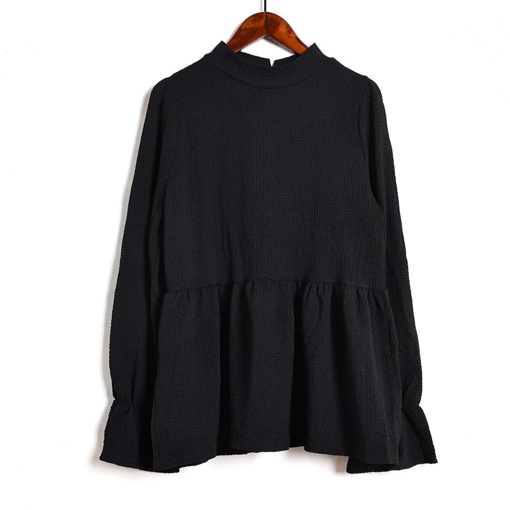 春秋季新品女装韩版时尚日系宽松显瘦女士圆领套头拼接长袖衬衣潮