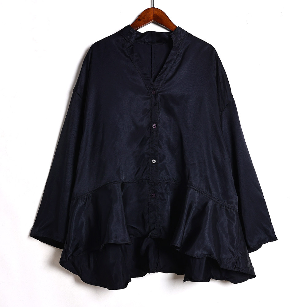 春夏季新品时尚女装韩版洋气荷叶边拼接宽松大码休闲女士衬衫潮