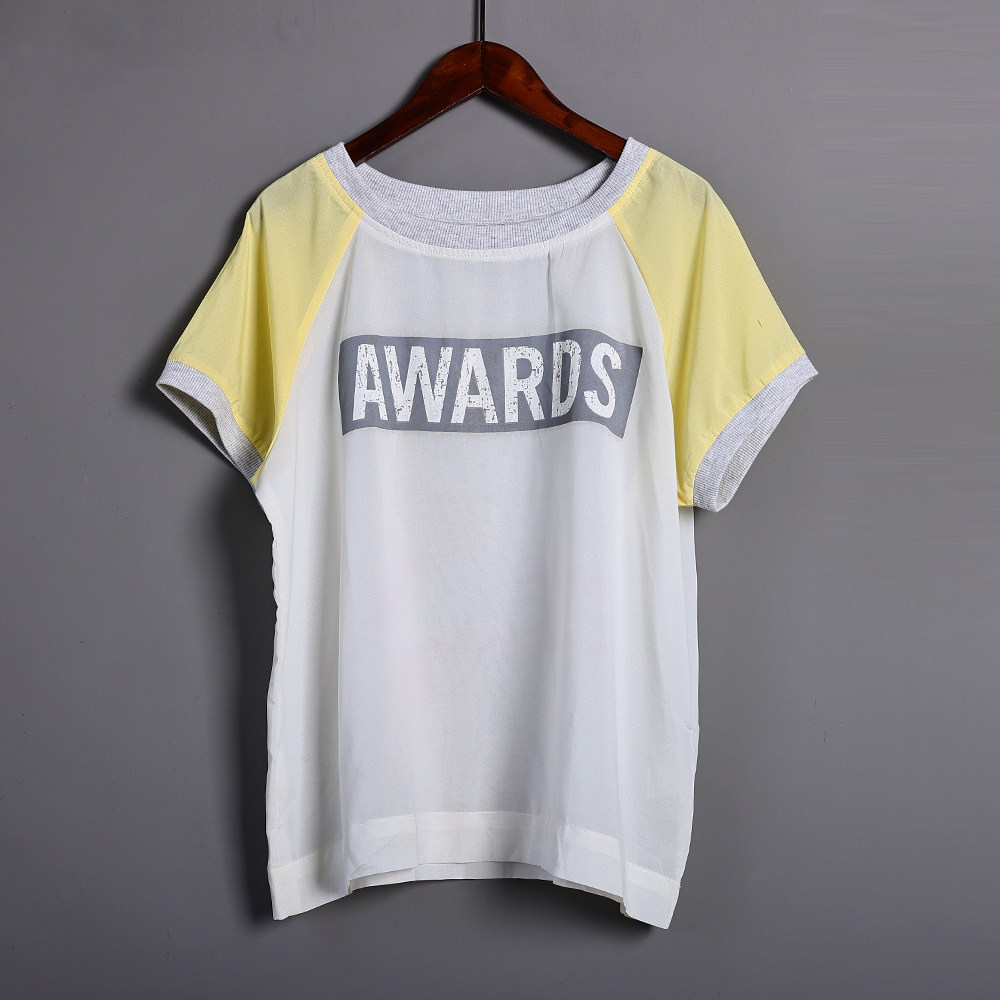 时尚运动薄款休闲上衣字母印花撞色拼接减龄洋气休闲上衣打底衫潮