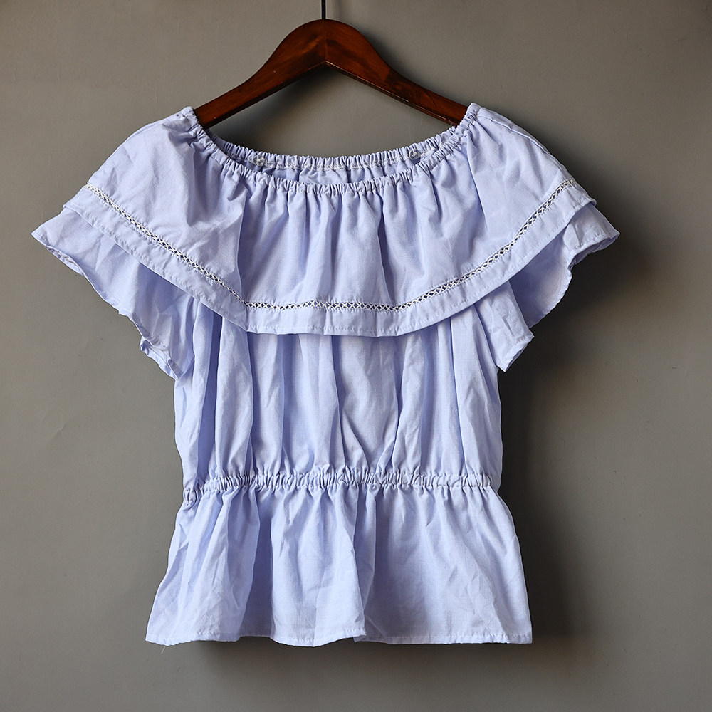 2025年夏季新品中小童套头短袖体恤韩版时尚一字肩短袖收腰上衣潮