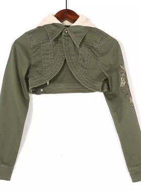 韩版时尚设计感辣妹刺绣超短上衣潮2026年春秋连帽短款长袖外套女