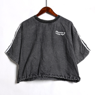 新品 体恤时尚 女装 圆领套头宽松短袖 字母印花 牛仔亲子款 2026年夏季