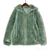 2024年秋冬季 女式 皮毛一体加厚保暖连帽外套中绿色