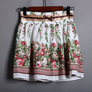韩版 女装 时尚 女式 印花短裙百搭通勤半身裙潮 夏季 高腰显瘦薄款 新品