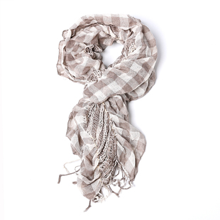 波西米亚风流苏长款 格纹百搭时尚 褶皱格子围巾女 情侣款 2023年新品