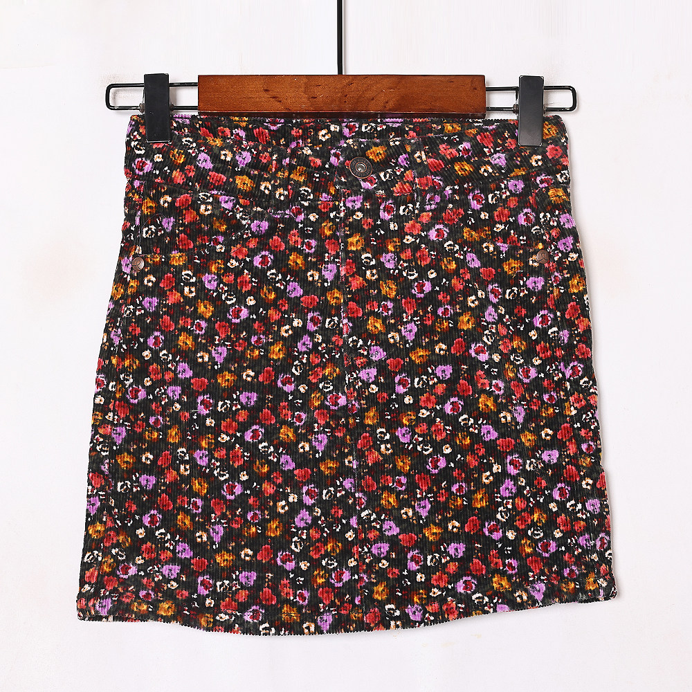 春秋季时尚印花灯芯绒高腰显瘦一步裙可爱中大童女童短裙潮