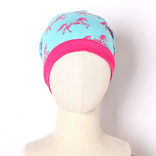 男女儿童小孩帽子宝宝套头帽双层薄款 2024年春秋季 针织印花护耳帽