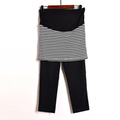 新品 紧身弹力条纹拼接打底裤 时尚 韩版 假两件孕妇裤 2026年夏季