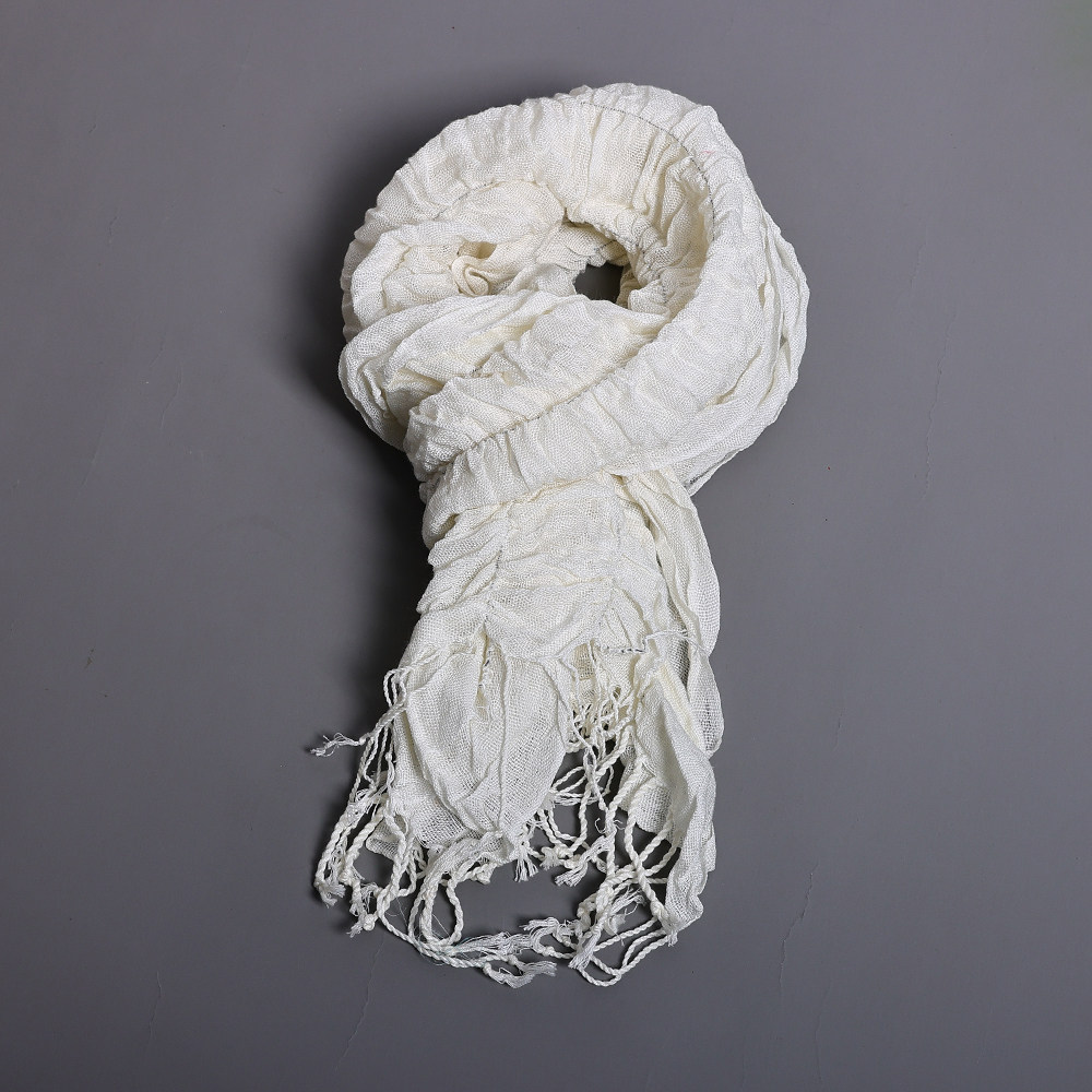 春秋季时尚简约纯色流苏绉皱围巾保暖护颈围巾潮