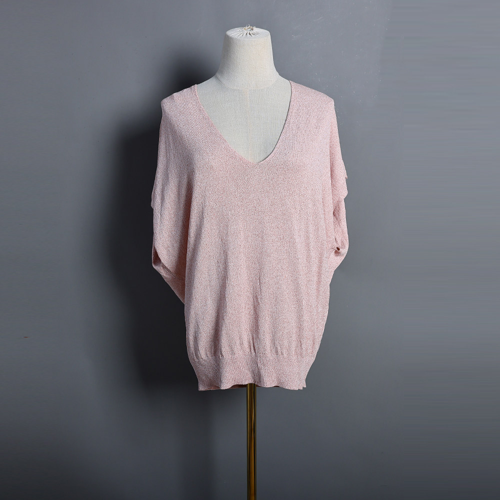 2025年夏季新品女装时尚宽松显瘦薄款针织衫纯色气质V领休闲上衣