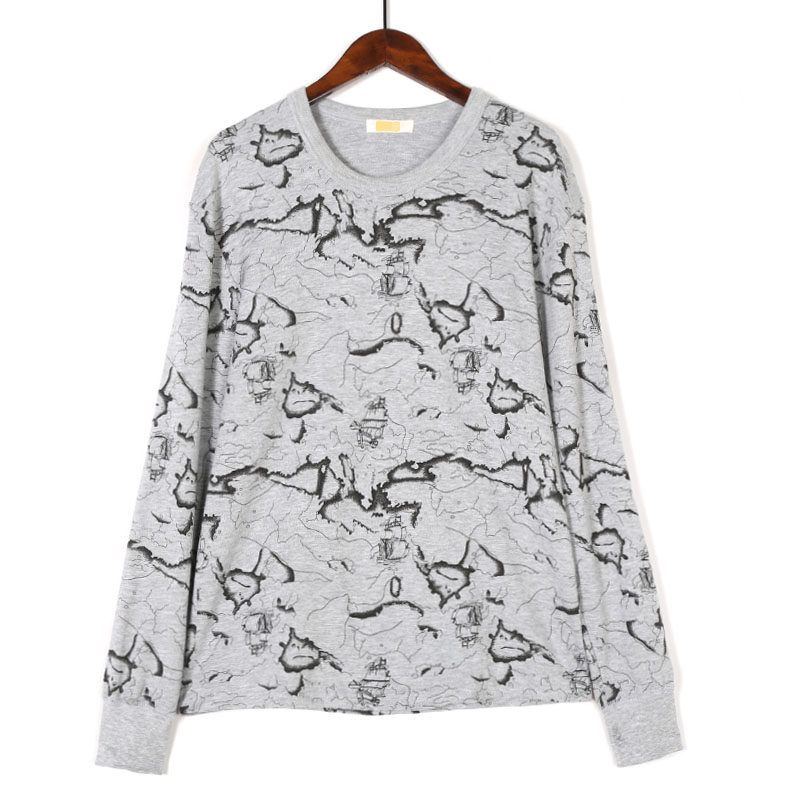 秋冬季男士时尚印花圆领套头棉质保暖上衣打底衫时尚印花秋衣潮