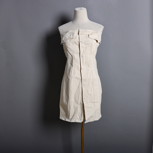 连衣裙diy时尚 抹胸短款 单排扣牛仔连衣裙潮 女式 半成品2025年夏季