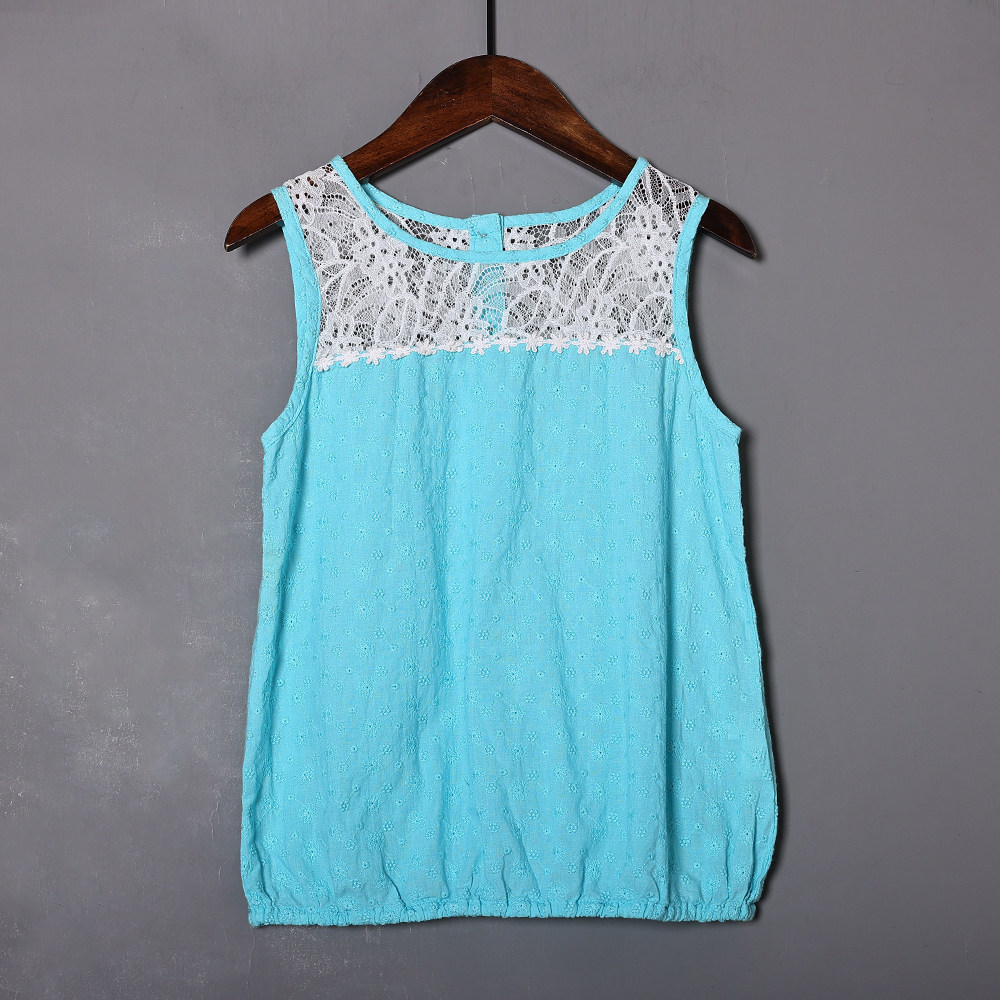 2025年夏季新品女童可爱蕾丝拼接糖果色背心打底衫设计感无袖上衣