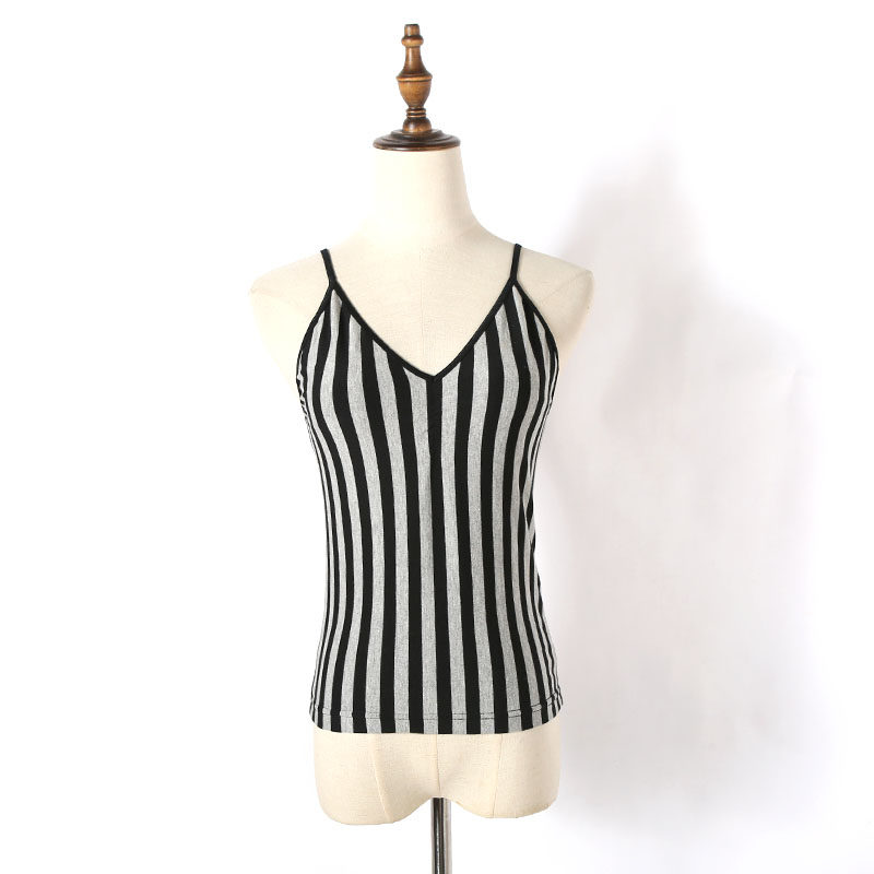 夏季新品女装时尚性感露背紧身显瘦竖条纹打底衫背心打底衫潮