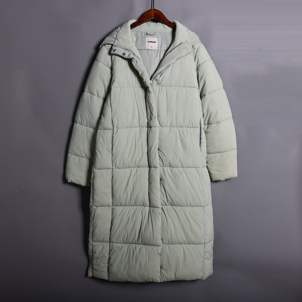 秋冬季新品女装长款加厚保暖小清新连帽长款纯色棉服宽松显瘦外套