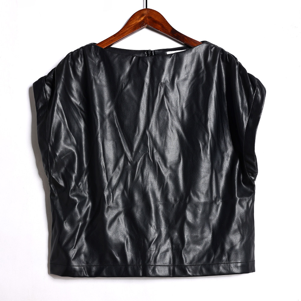 春秋季朋克拽姐酷飒风个性黑色PU皮无袖背心女帅气街头显瘦上衣潮