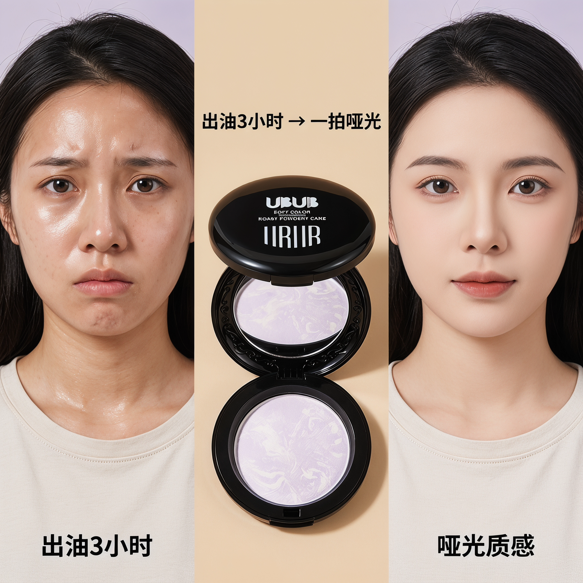 UBUB烤瓷粉饼定妆控油持久不脱妆带细闪高光提亮蜜粉伪素颜妆效