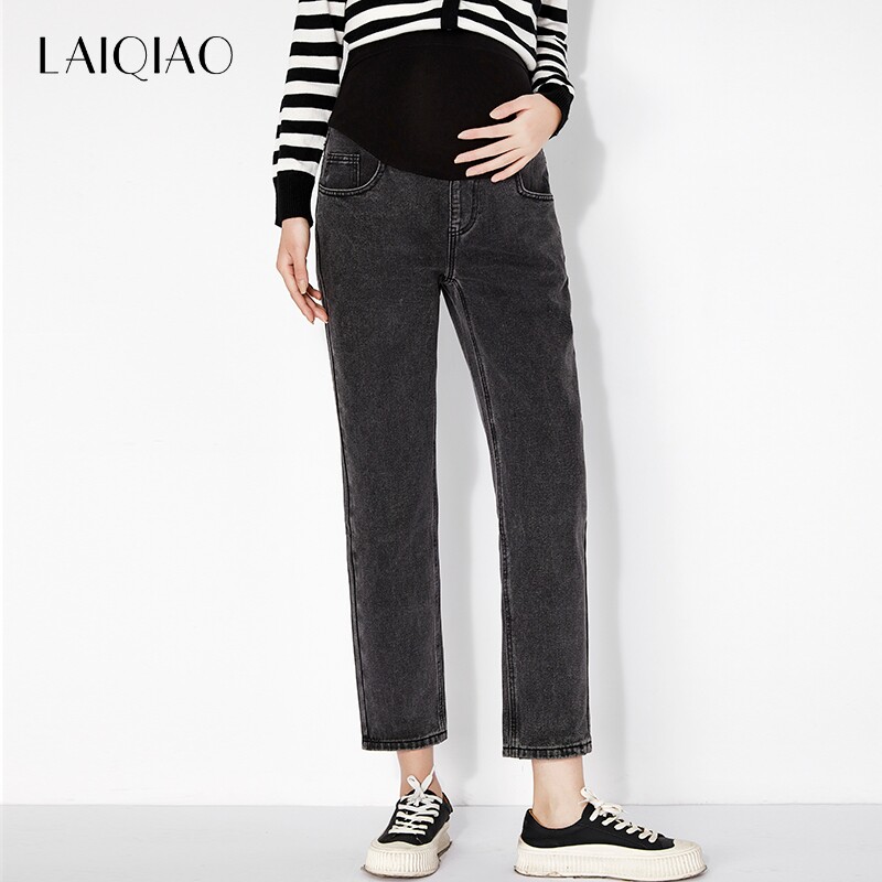孕妇裤春秋款外穿休闲长裤孕晚期高腰托腹复古时尚百搭老爹牛仔裤