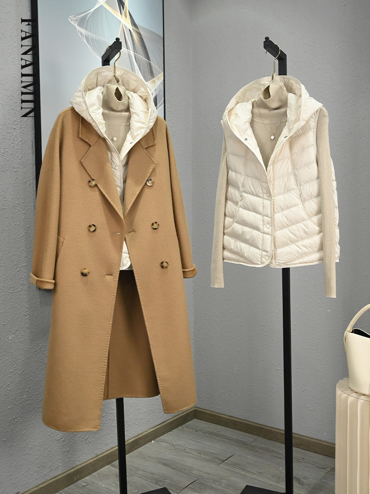 连帽羽绒马甲女时尚洋气90白鸭绒配大衣伴侣保暖轻薄叠穿羽绒内胆