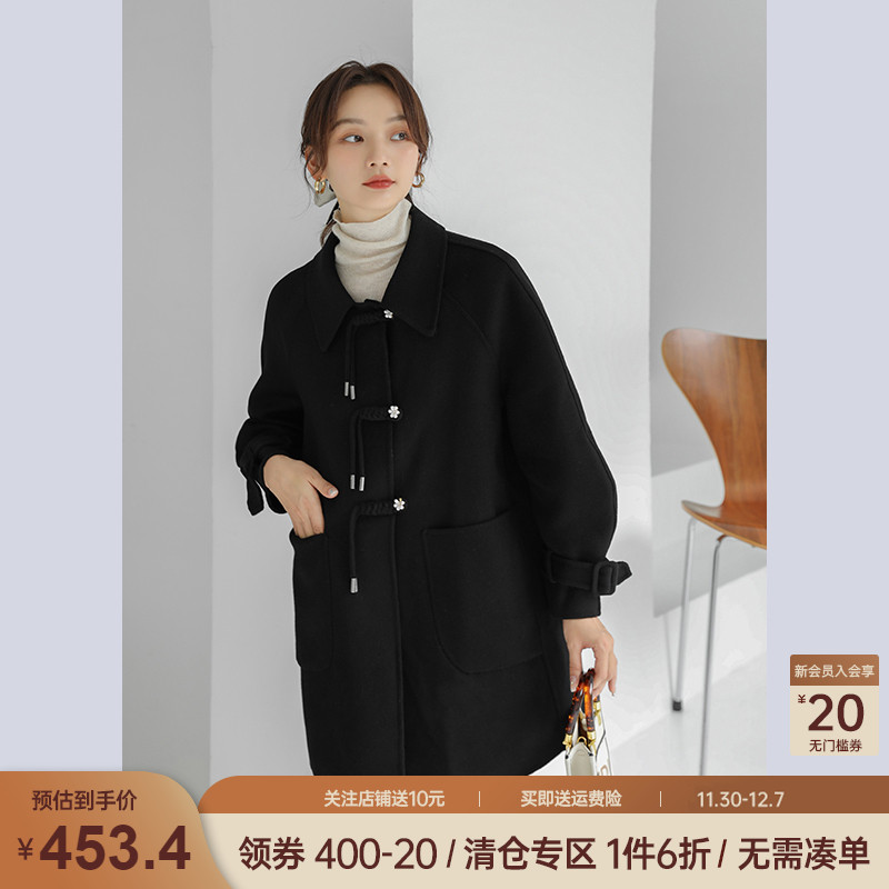 小个子黑色双面呢大衣女春秋2023年新款全羊毛中长款韩版毛呢外套