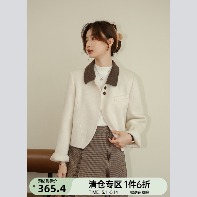 奈格薇儿小个子短款双面呢大衣女秋冬2023年新款宽松显瘦毛呢外套 女装/女士精品 毛呢外套 原图主图