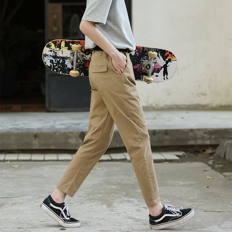 以田女裤九分休闲工装裤哈伦萝卜