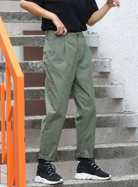 军绿色裤子女2025新款工装裤夏季薄款小个子直筒休闲哈伦萝卜九分