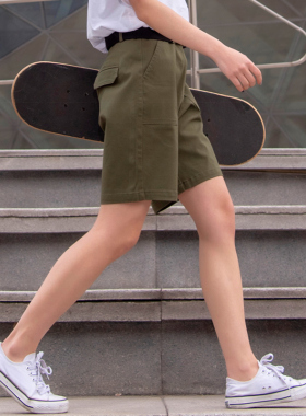 军绿色工装短裤女夏五分裤女小个子休闲大码中裤胖mm运动外穿半裤