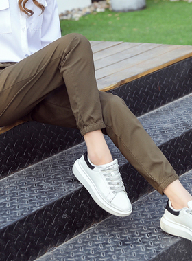 军绿色裤子女2025新款工装裤春秋小个子休闲束脚运动哈伦女裤九分