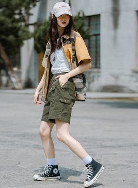 军绿色工装短裤女夏五分裤女小个子直筒休闲大码中裤外穿2026新款