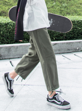 军绿色裤子女宽松直筒工装裤春秋小个子休闲大码运动2025新款九分