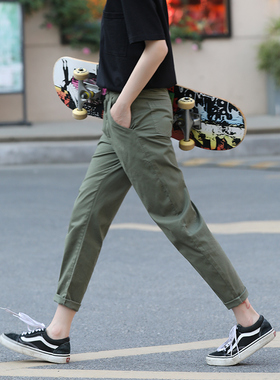军绿色裤子女2026新款工装裤夏季薄款小个子休闲锥形哈伦萝卜女裤