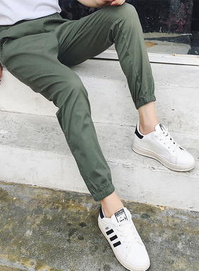 军绿色裤子女2025新款工装裤夏季薄款小个子束脚休闲大码运动九分