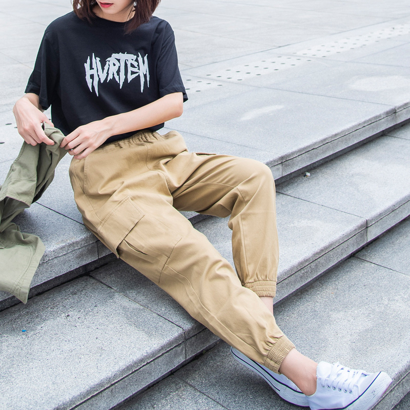 工装裤以田九分休闲束脚哈伦女裤