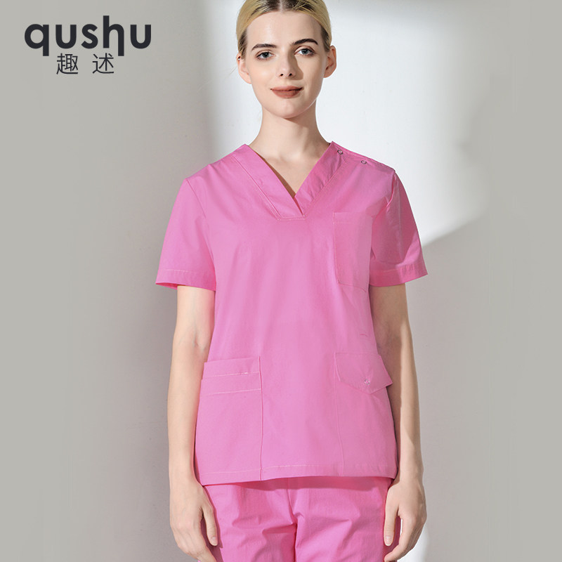 SURGICAL GOWN SOLID COLOR SHORT SLEEVE SURGICAL GOWN FEMALE DOCTORS GOWN NURSES GOWN OPERATING ROOM ISOLATION GOWN BRUSH HAND GOWN SPLIT SUIT