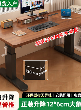 实木升降桌电脑桌台式家用儿童学习书桌办公桌工作台双人电竞桌子