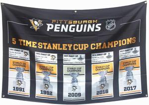 Pittsburgh Penguins Stanley Cup 5 time Champions Flag