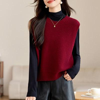 纯羊毛针织马甲女款2024新款春秋款圆领肌理感全毛毛衣背心小个子