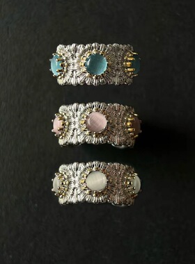 意大利拉丝工艺彩色雏菊戒指女小众设计轻奢高级感重工花朵食指戒