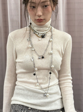 2025年新款黑加仑叶贝壳珍珠项链套装叠戴多层黑白百搭个性时髦女
