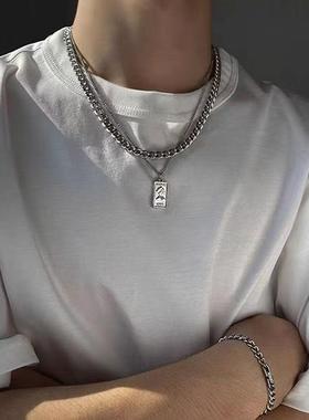 时尚嘻哈双层钛钢项链潮