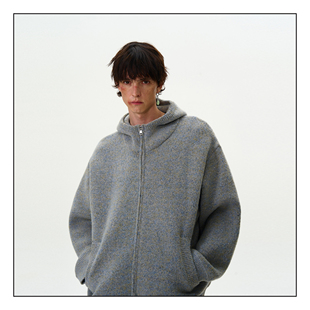 MADWITCH美式复古cleanfit针织毛衣男女宽松休闲拉链开衫连帽外套