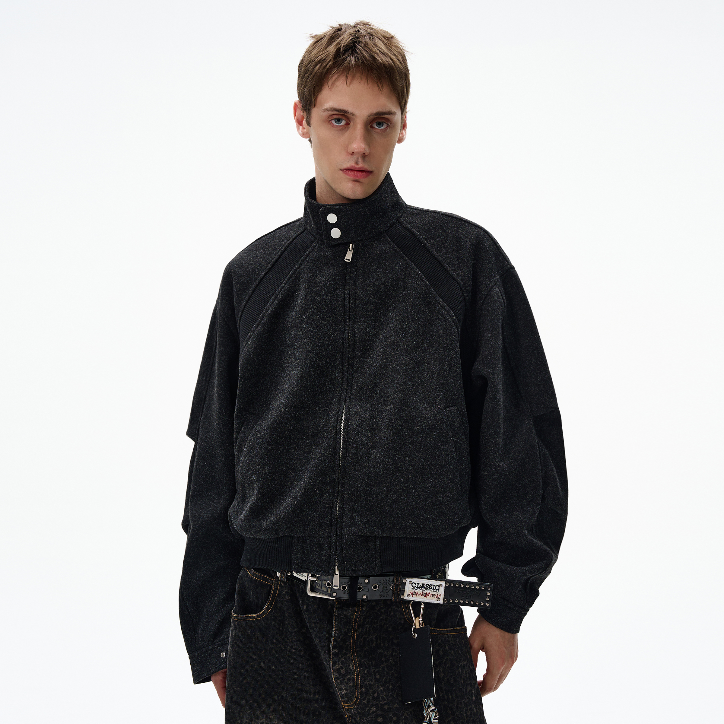 MADWITCH复古立领毛呢夹克外套