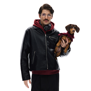 MADWITCH美式 简约高级感PU皮衣机车夹克酷帅百搭boxy翻领气质外套