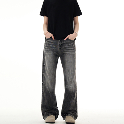 MADWITCH闪电猫须纹水洗牛仔裤