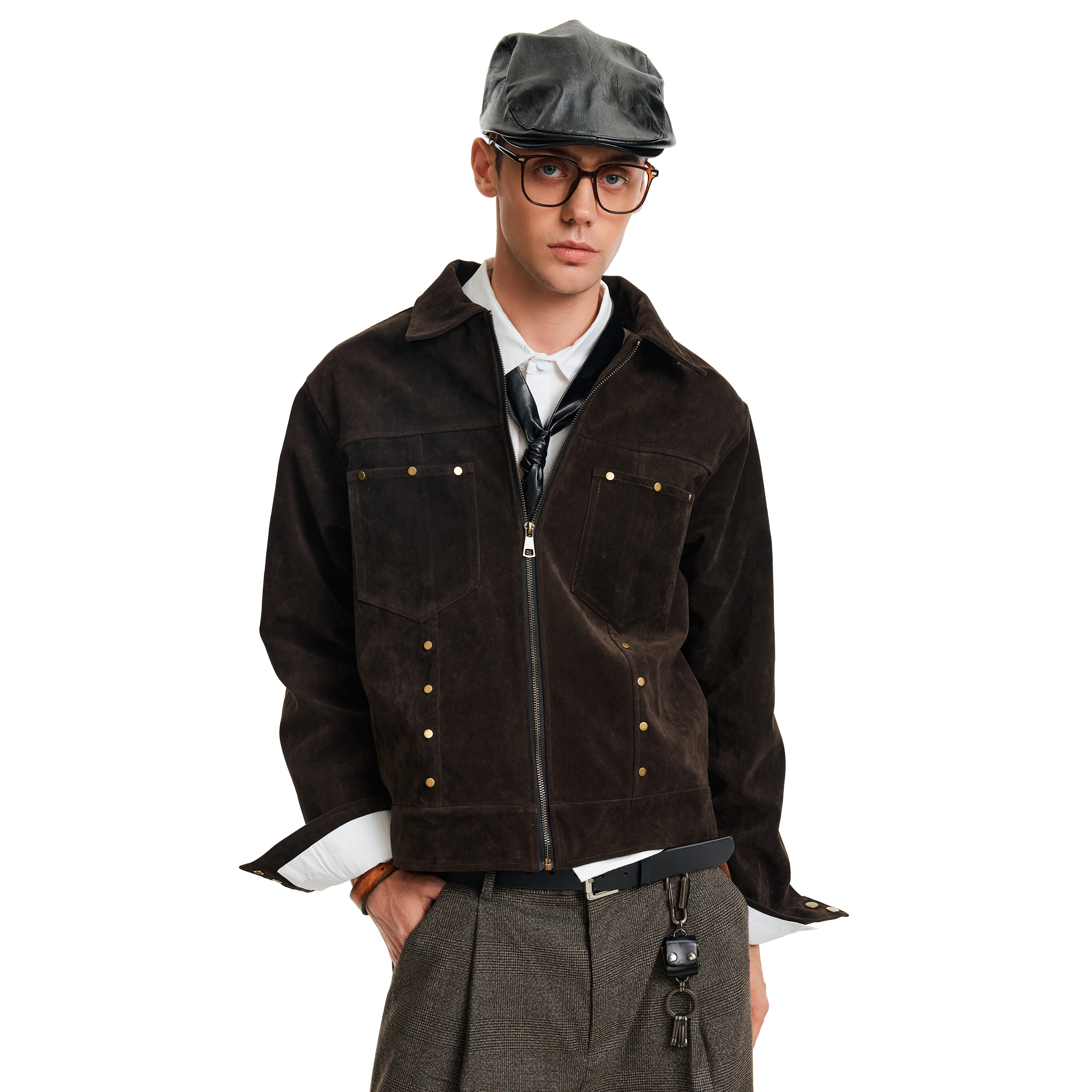 MADWITCH复古铆钉设计感麂皮夹克