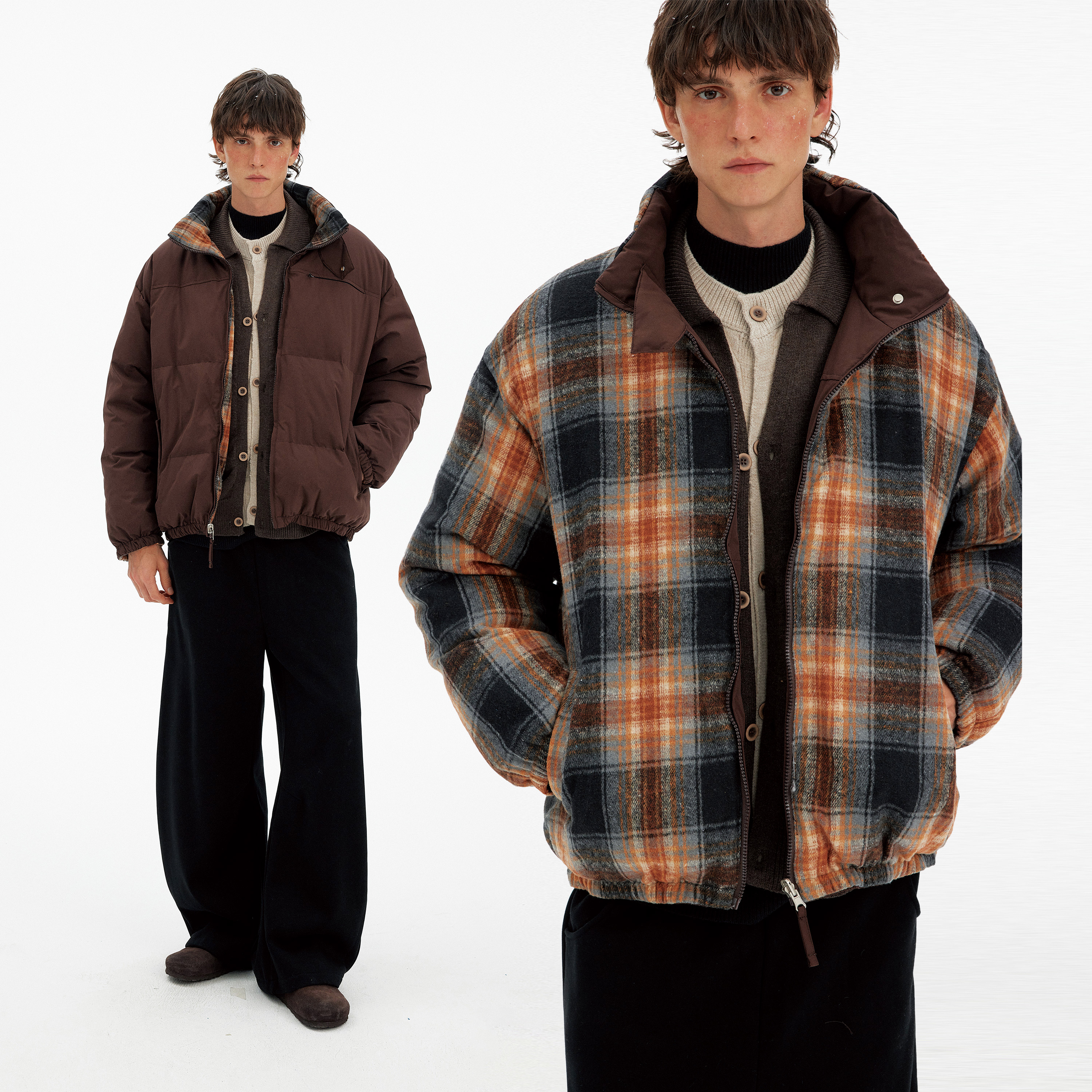 MADWITCH美式格子双面穿羽绒服潮