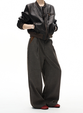 MADWITCH新贵老钱风撞色格纹休闲裤男女复古宽松垂感直筒休闲西裤