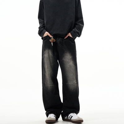 MADWITCH复古喷砂阔腿牛仔裤